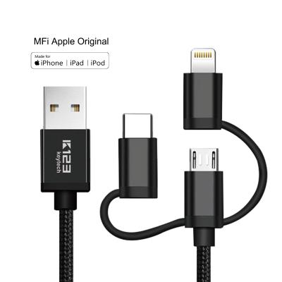 China Hot Selling Mobile Phone Nylon Braided 3 in 1 USB Cable Fast Charger for iPhone Android Mico Multi Use Data High Speed Sync 3 in 1 USB Cable for sale