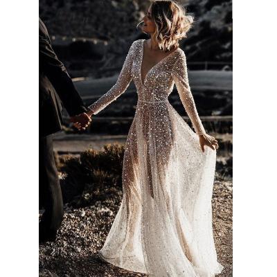 China Illusion Boho Wedding Dress Breathable Sexy Backless A Line Wedding Dress for sale