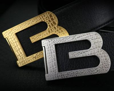 China Luxury Designer Brushed Stainless Steel Letter Shape Manufacturing Custom Logo Belt Buckle For Single Dish Belt for sale