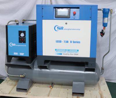 China 10hp/7.5kw tank-mounted Screw compressor for sale