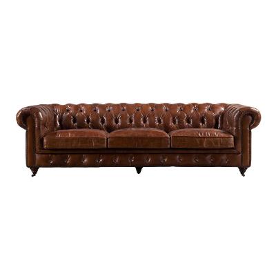 Chine 3 et 2 Seater Chesterfield en cuir Sofa With Chrome Casters Button de retour à vendre