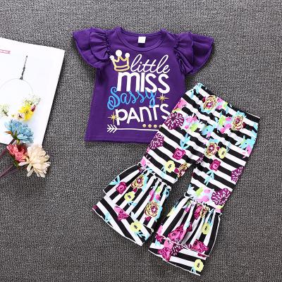 China Casual Casual Baby Clothes Toddler Girls Ruffles Floral T-shirt and Short Panties Outfits + Graffiti Wide Leg Pants 2pcs Set for sale