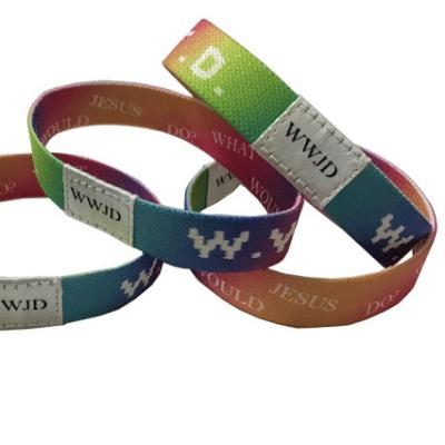 China Wear Rainbow Tie Dye Colored Elastic WWJD Wristbands Sublimation Side Print With Print Label for sale