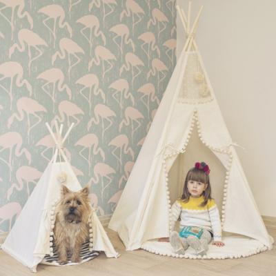 China Funny Kids Teepee Tent With Mat Kids Foldable Play Tent For Indoor Outdoor Baby Play Tent Raw White Canvas Teepee for sale