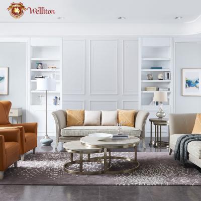 China Welliton Modern Style X802-12 Wooden Furniture Living Room Luxury Genuine Leather Solid Wood Sectional Sofa for sale
