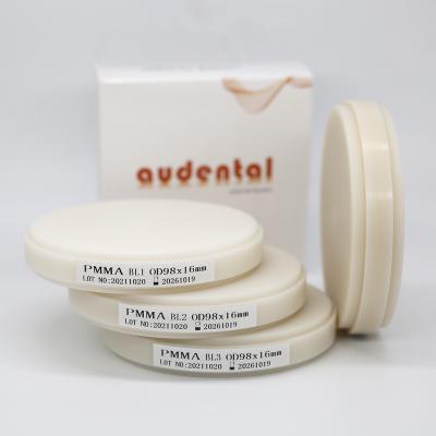 China Dos capas de prótesis dental de encías Bloques dentales de tejidos venosos Materiales de laboratorio de resina rosa Dentin PMMA Puck en venta