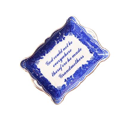 China Hot Sale Vintage 7-Inch Sustainable Ceramic Snack Tray Decorative Serving Tray With Handles for sale