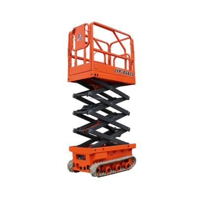 China Hotels 6.5m Working Height Battery Charger Tracked 200kg Mini Hydraulic Electric Crawler Lift With CE ISO Certification for sale