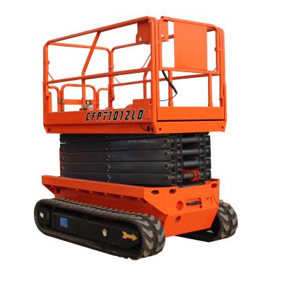 China Height Self Propelled Industrial Rubber Track Platform Lift 4.5m-12m Scissor Lift Self Propelled Scissor Lift For Rough Terrain Ground Use for sale