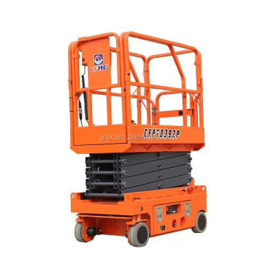 China Aerial Construction Works 4m Electric Hydraulic Battery Operated Small Mini Loader 240kg Automotive Lightweight Scissor Lift With CE ISO Certification for sale