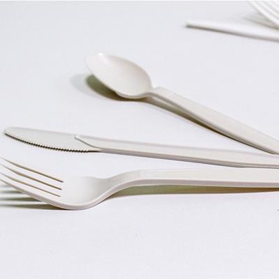 China 24pcs Quality Disposable Disposable Ice Cream Spoons and Fork Biodegradable Plastic Dessert Salad Pla Cpla Soup Forks Set for sale