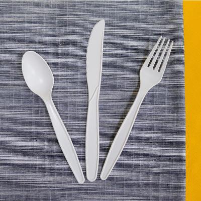 China Disposable Disposable Dessert Salad Knife Fork Soup Tableware Goods Parts Pla Cpla Biodegradable Plastic Spoon Bifurcates Cutlery Set for sale