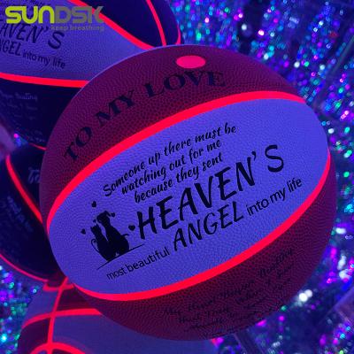 China PU Class Custom PU 7 Holographic Leather Glow In The Dark Light Up LED To My Son Basketball For Gifts for sale