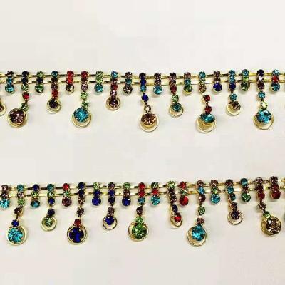 China Silver Dress Fancy Gold Color Crystal Rhinestone Diamond Cup Chain Trim Fringe Band Ribbon Decoration for sale