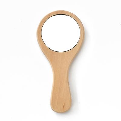 China Minimalist Round Portable Makeup Mirror Female Holding Mini Wooden Makeup Mirror Hemu Pocket Single Sided Mirror for sale