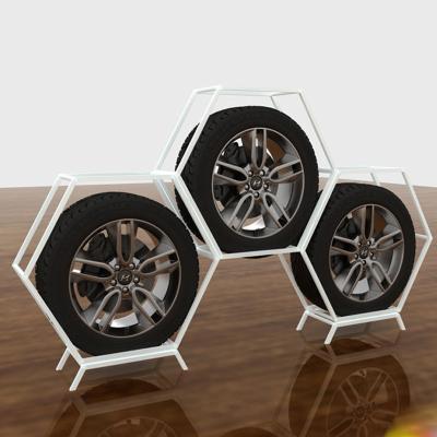 China Wuyue Eco-friendly Auto Parts Show Rack Tire Metal Display Rack Tire Display Stand for sale