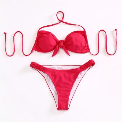 China Breathable Women's Adjustable Knot Trikini Bikini Sets Two Piece Swimsuit for sale