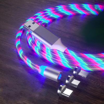 China Fast Charging Speed 1M 2M LED Magnetic Fast Charging Flooding Light Accessories Phone Cable Micro USB Data Cable Luminous Lighting Data Cable for sale