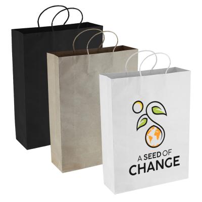 China Customer In Stock Kraft Paper Shopping Bag With Gussets And Strong Paper Rope Handles Custom Logo Water Resistant Kraft Paper PPB007 for sale