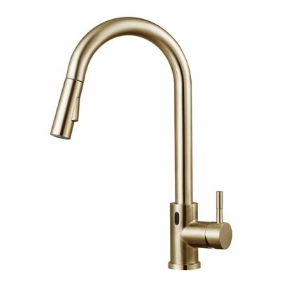 China Modern Water Type 304 Stainless Steel Induction Can Rotate 360 To Stretch Gold Kitchen Faucet for sale