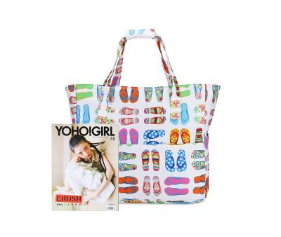 China Polyester Slippers Customized Beach Tote Handbag With Zipper High Quality Beach Bag For Women for sale
