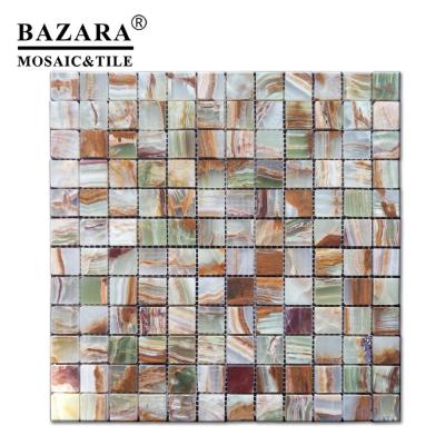 China Factory supply parquet natural onyx mosaic wall stone slab for sale