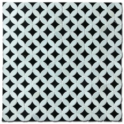 China Black and white stone parquet mosaic with irregular flower pattern for sale