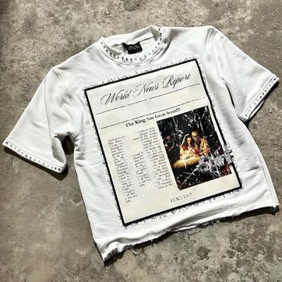 중국 고품질 100% 유기 면 250gm 티셔츠 가중급 라인스톤 원시 엠 크롭 박시 티셔츠 판매용