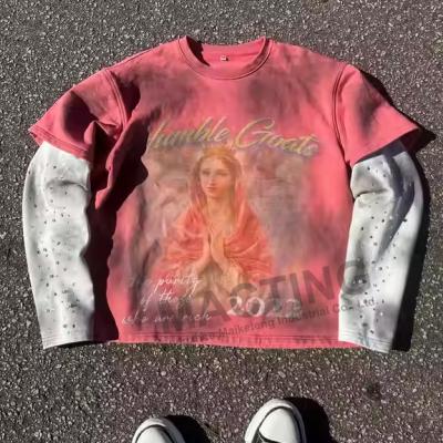 China Custom Manufacturer DTG Printing Cotton Knitted Boxy T Shirt Rugby Stripe Double Layer Waffle Long Sleeve T Shirt for Men for sale