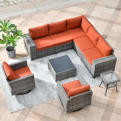 China Eco-friendly\UV Resistant\water Proof\weather Resistant Custom luxury 7 person outdoor seating group PE rattan modern garden furniture sofa set with cushions for sale
