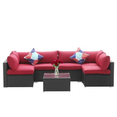 China Eco-friendly\UV Resistant\water Proof\weather Resistant Custom easy-to-maintain 7 pieces handwoven PE rattan wicker outdoor furniture patio sofa set for sale