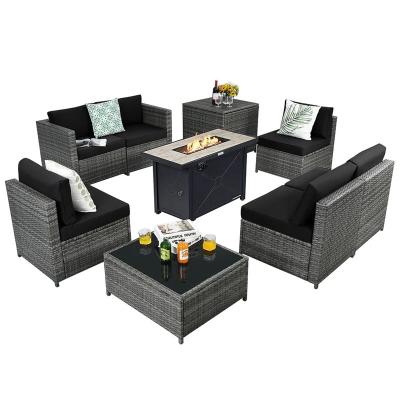 China Eco-friendly\UV Resistant\water Proof\weather Resistant 12 seat unique outdoor patio sofa set modern wicker rattan garden furniture with fire pit for sale