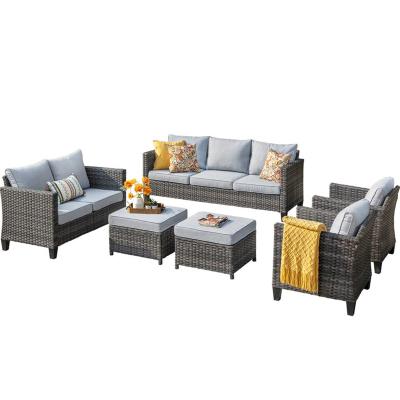 China Eco-friendly\UV Resistant\water Proof\weather Resistant hotel outdoor 9 seater u shape sofa set comfortable pe rattan waterproof garden furniture for sale