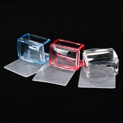 China Nail Art DIY New Transparent Rectangle Light Blue Red Jelly Silicone Stamping with Nail Scraper Plate Nail Punching Machine for sale