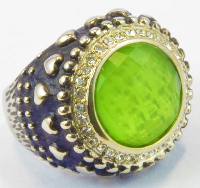 China Wholesale factory 316l stainless steel with black oil bright green one signal stone ring for sale