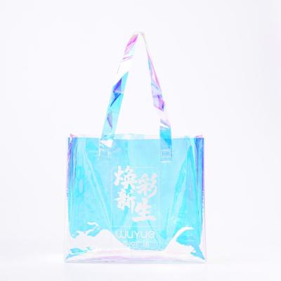 China Reusable Laser Logo Design PVC Waterproof Jelly Shopping Bag Holographic Handbag for sale