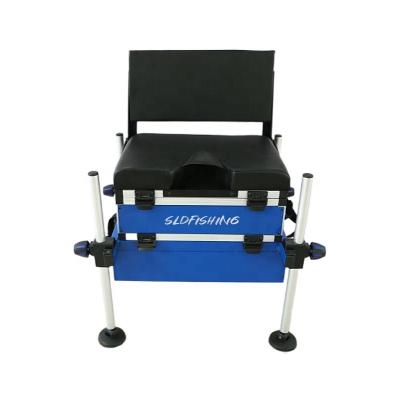 China Aluminium frame fishing tackle Adjustable Aluminum storage fishing seat boxes with drawers & backrest for pole & match fishing for sale