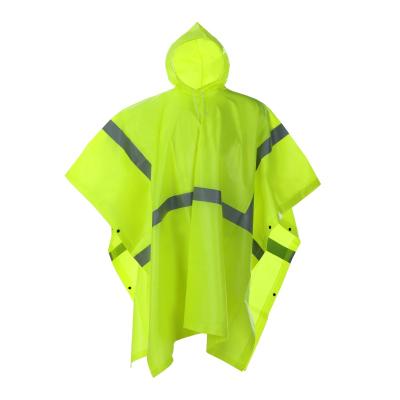 China Fluorescent Yellow Rain Poncho Safety 100% High Quality Fabric Raincoat Reflective Windproof PVC Raincoat for sale