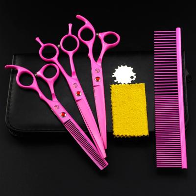 China 7.0 Inch Sustainable Pink Paint Shaped Scissors Pet Grooming Teeth Scissors Dense Set for sale