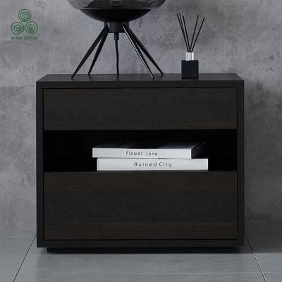 China Durable MUMU Customized Dark Wood Simple Wooden Furniture Bedside Table With Storage Bedroom Nightstand for sale