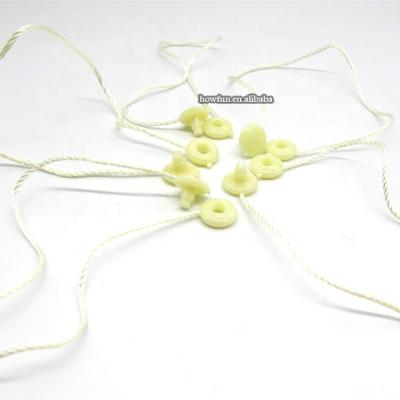 China Viable Free Custom Design Brand Plastic Hang Tags String With Own Cotton Seal Logo for sale