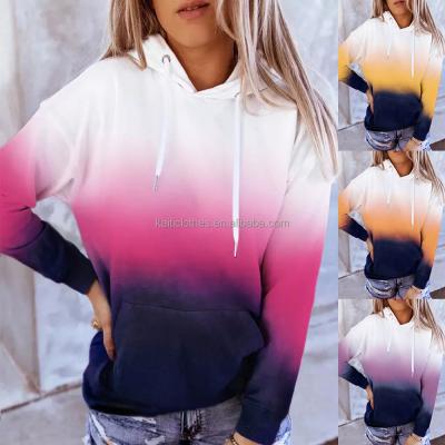 China Breathable Gradient Long Sleeve Color Print Blouse Hooded Women's Casual Loose Sweater for sale