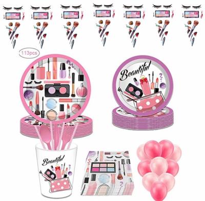 China Girl Hot Selling Makeup Beauty Eyelash Salon Design Party Supplies Tablecloth Tableware Birthday Decoration Set Station-themed for sale