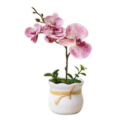 China Pu material flower ;The flower pot is plastic Small pot Phalaenopsis Imitation orchid bonsaidecorative flowers plants do not fade flowers pu material artificial flowers for sale