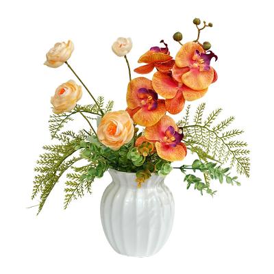 China Silk cloth flower + pu feel phalaenopsis Table Decoration Phalaenopsis pot green plant artificial green plant arrangement bonsai for sale