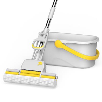 China Viable All In One Super Absorbent Sponge Design Easy Changing Cleaning Mop PVA Of Refill With Mop Bucket Set for sale