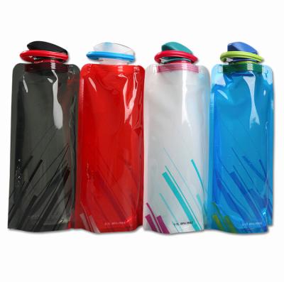 China Security 700 ml Durable BPA Free Foldable Water Bottles Collapsible Plastic Water Pouch Reusable Soft Flask Water Bag with Carabiner for sale
