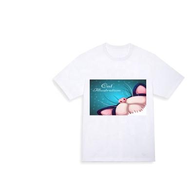China Custom Plus Size CAT Printing Men and Lady Loose Fit White Fabric Heat-transfer T-shirt 250Gram Weight Printing Graphic xs-xxl for sale