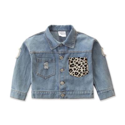 China 2021 Viable New Cute Kid Girl Denim Blue Patched Jean Jacket Washed Outdoor Wear 2-6T for sale