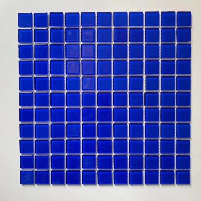 China Wholesale Blue Glossy Exterior Swimming Pool Mosaic Factory Price Foshan Glass Tile For Swimming Pool Projects for sale